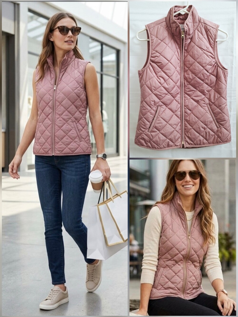 💙Old Navy >>>Lightweight Diamond-Quilted Zip Vest dusty rose 🤍size XS